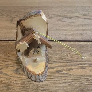 Christmas Cottage Handmade Wood Carved Christmas Nativity Scene Jesus Mary 5"